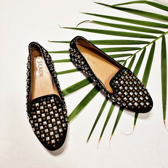 J. Crew Shoes - 🌟 J. Crew Black Suede Studded Loafers Women's 6.5
